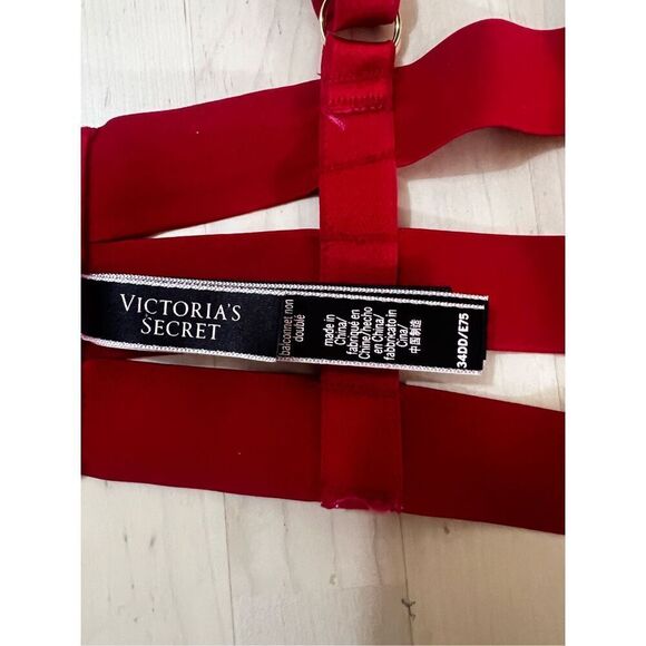 Victoria's Secret Red Banded Caged Strappy Unlined Balconet Bra 34DD Underwire - Picture 7 of 11
